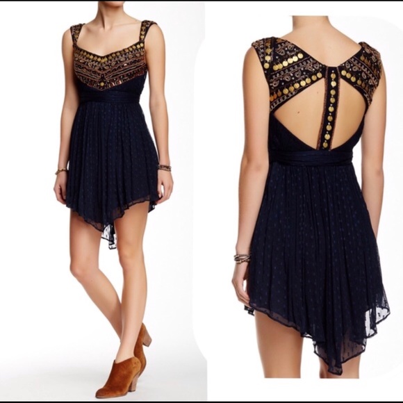 Free People Dresses & Skirts - FREE PEOPLE Coin Embellished Indigo Cocktail Dress